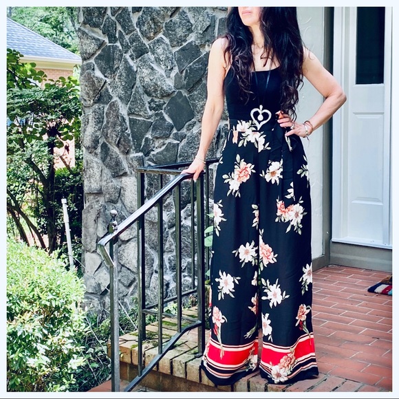 GORGEOUS BLACK FLORAL PRINT WIDE LEG PANTS - Picture 15 of 15